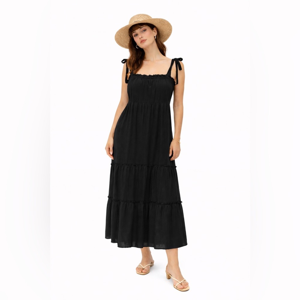 Perch Blu Pepper Ruffled Tiered Black Maxi SunDress Plus 1X‎